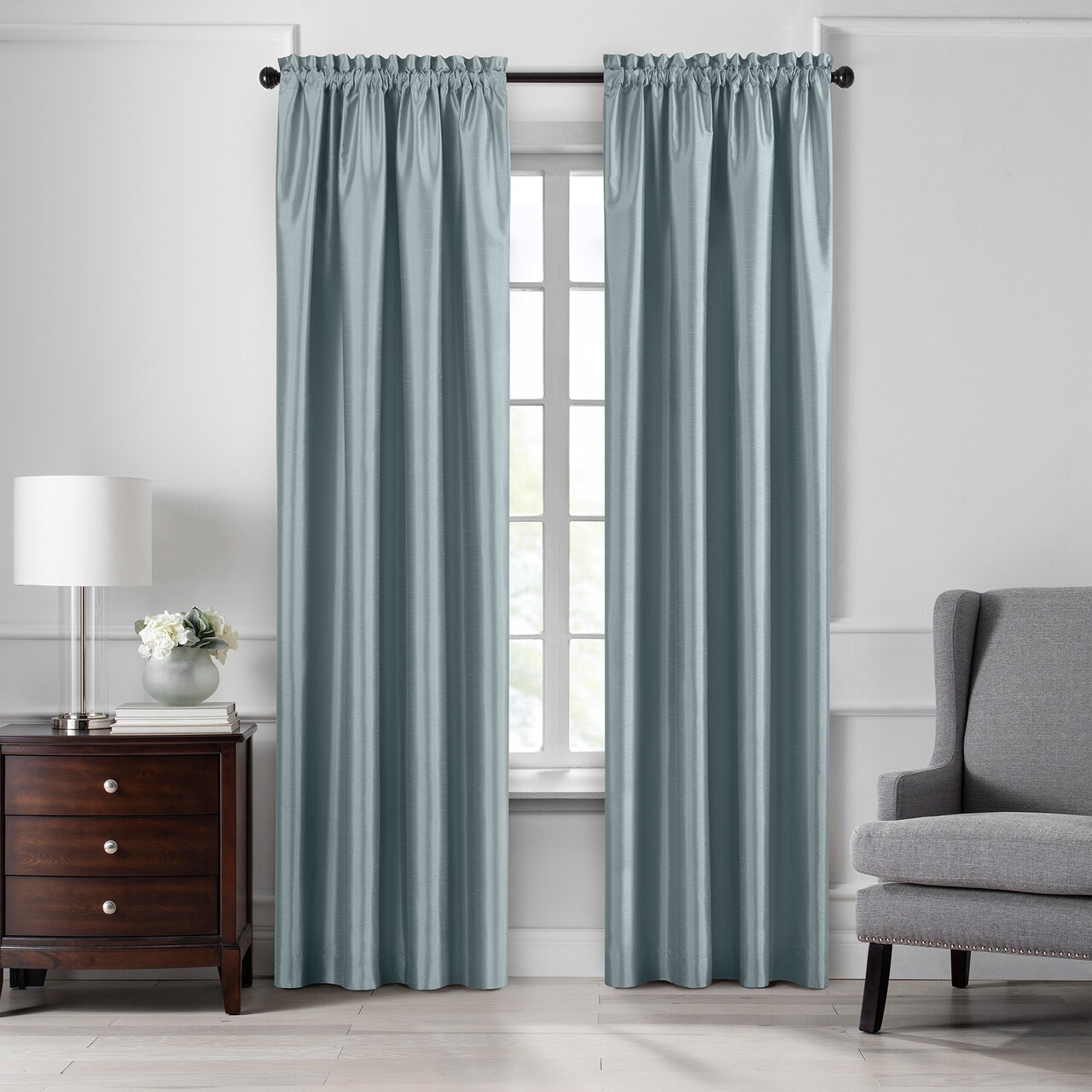 Threadmade Home Colette Faux Silk Blackout Window Curtain, Mineral - 52"W x 84"L